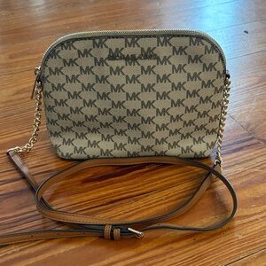 Michael Kors Beige and Brown Logo Crossbody Bag